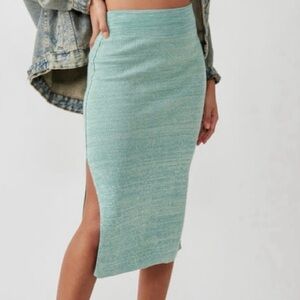 Free People Golden Hour Midi Skirt Aqua Malachite